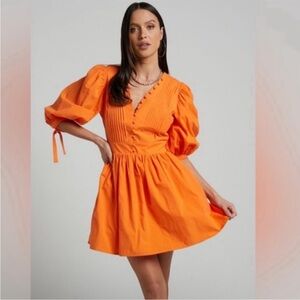 Puff Sleeve Orange Dress